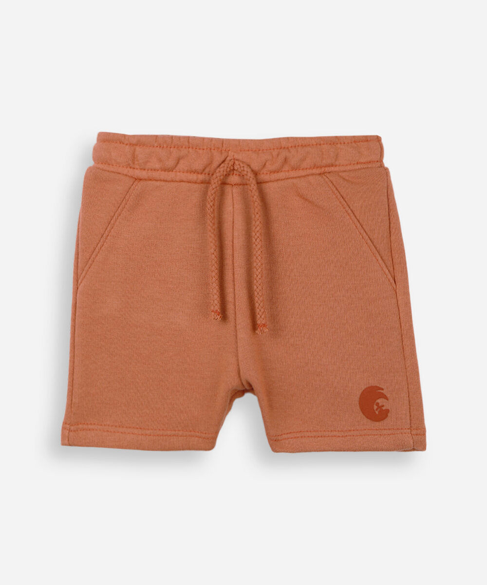 short infantil de moletom cós elástico laranja