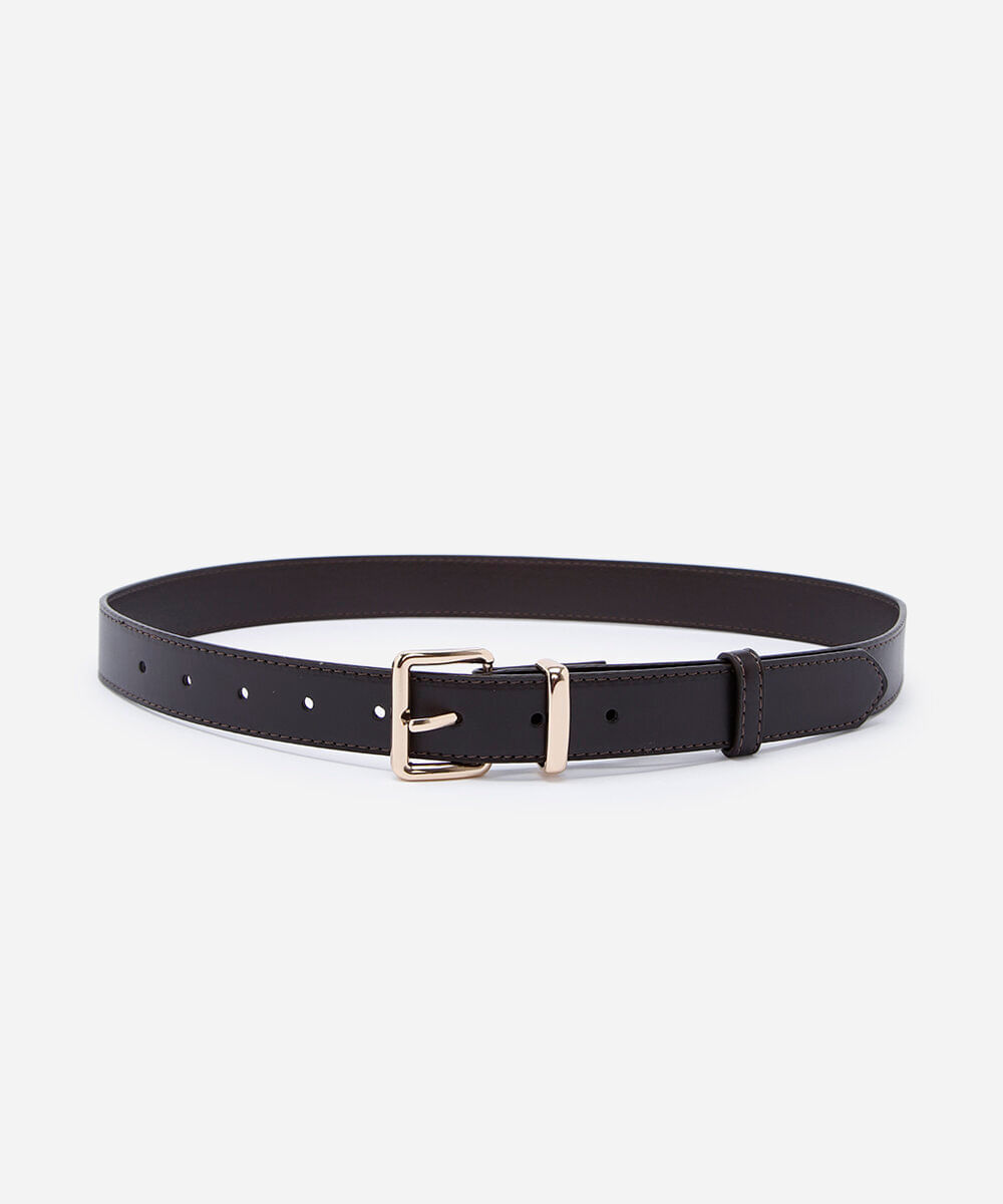 cinto feminino de pu com fivela quadrada marrom