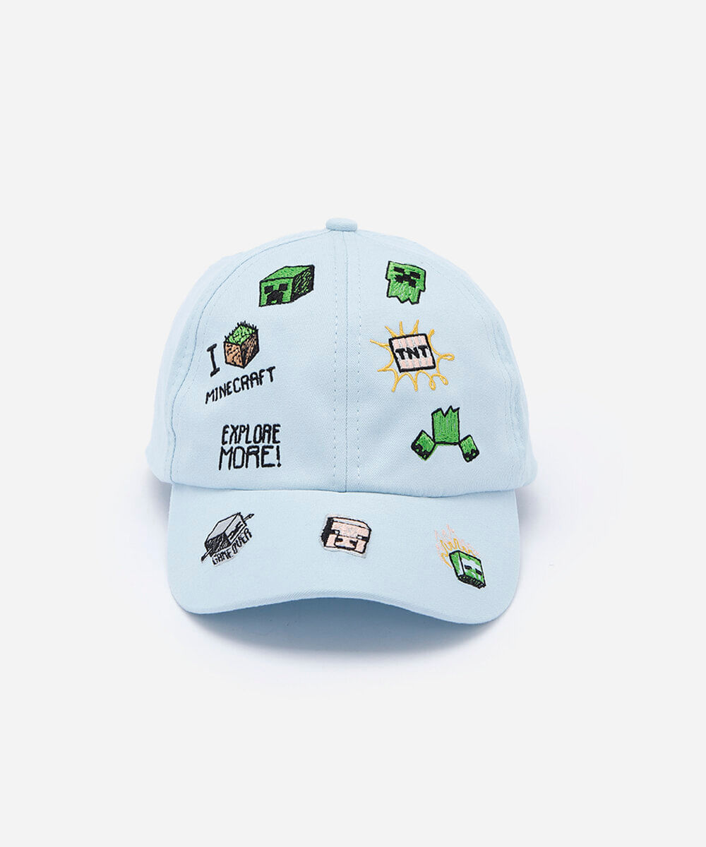 boné aba curva infantil de sarja bordado minecraft azul