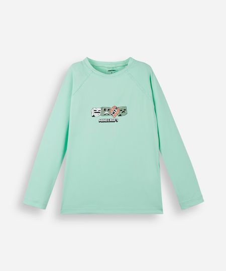 camiseta de praia infantil com proteção uv manga longa minecraft verde 6