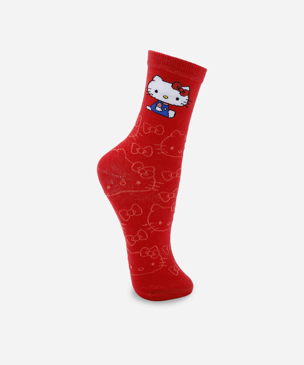 meia cano alto feminina hello kitty vermelha