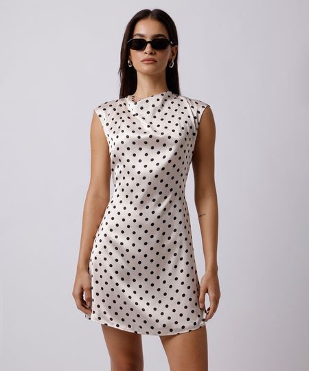 vestido curto feminino acetinado poá mindset off white G