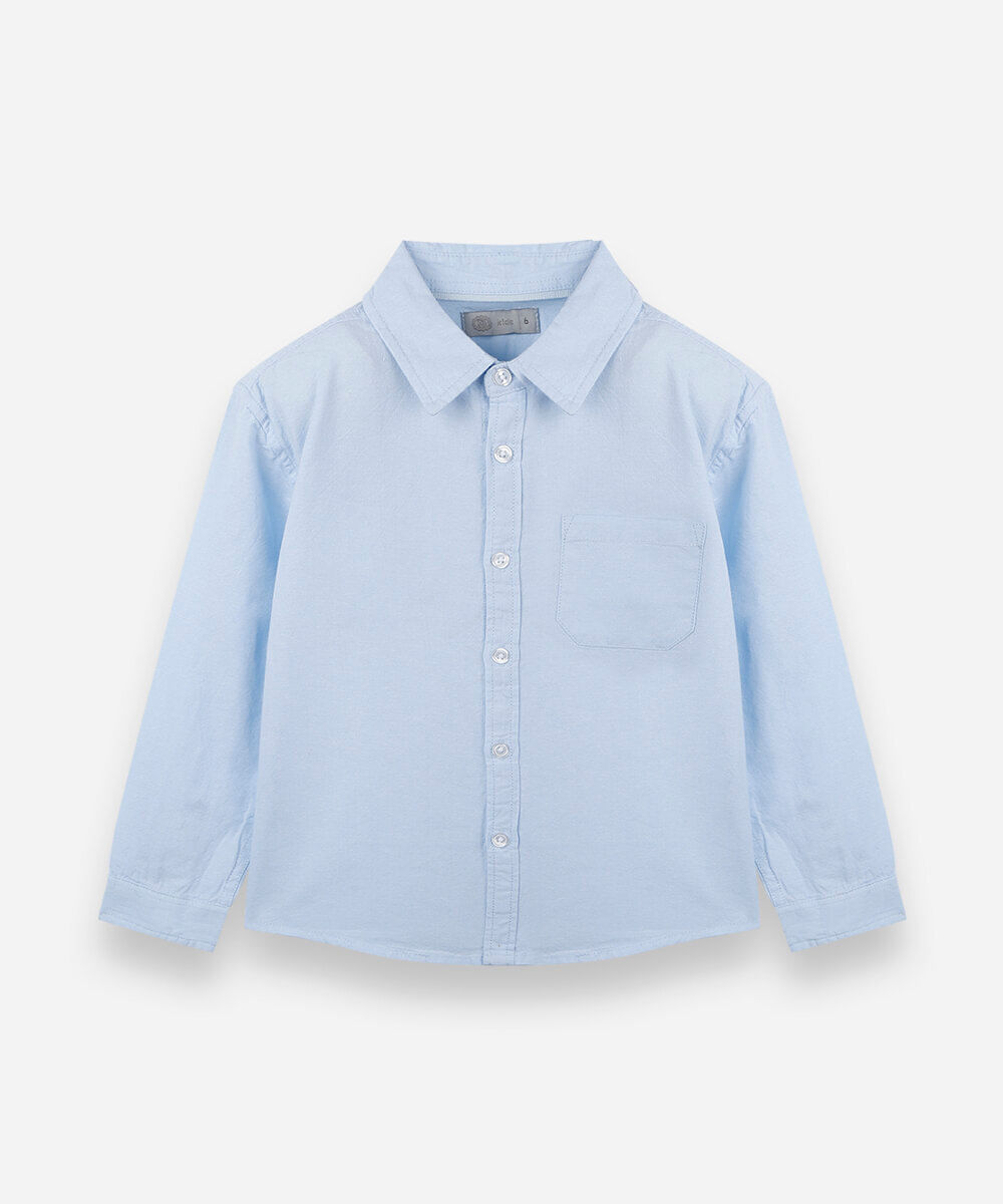 camisa infantil de algodão manga longa azul