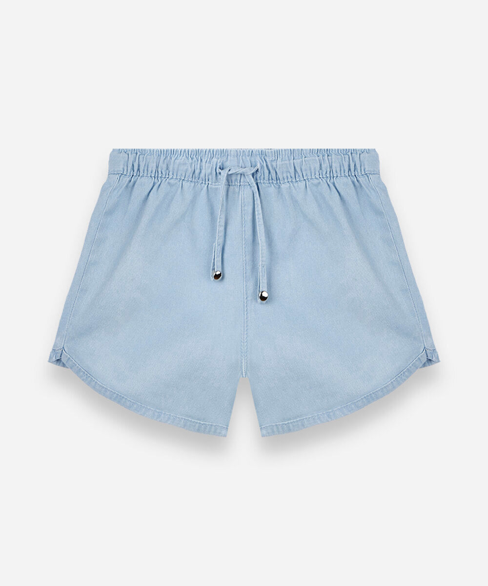 short runner infantil jeans cós elástico azul