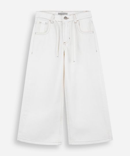 calça wide leg infantil de sarja com cintura alta off white 8