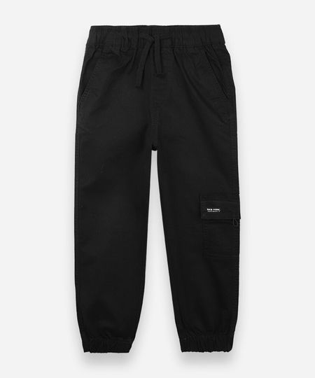 calça jogger cargo infantil de sarja cós elástico preta 6