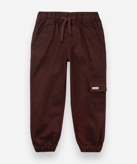 calça jogger cargo infantil de sarja cós elástico marrom 10