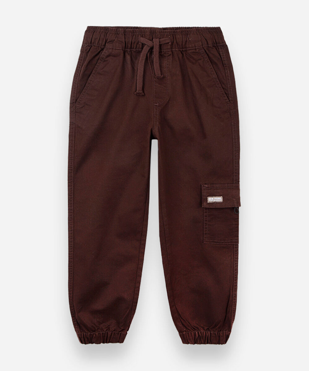calça jogger cargo infantil de sarja cós elástico marrom