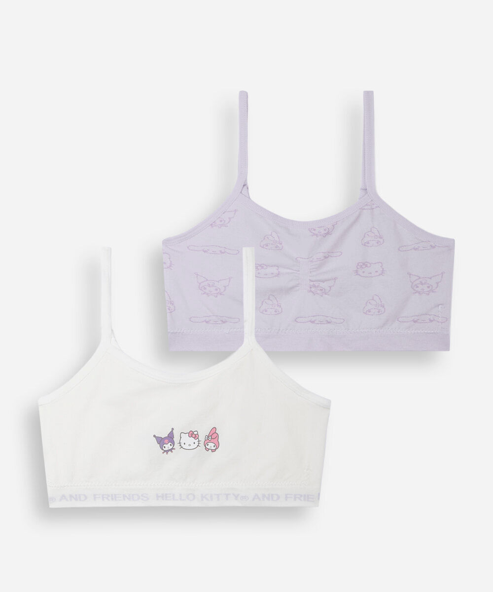 kit de 2 sutiãs top infantis sem costura hello kitty colorido