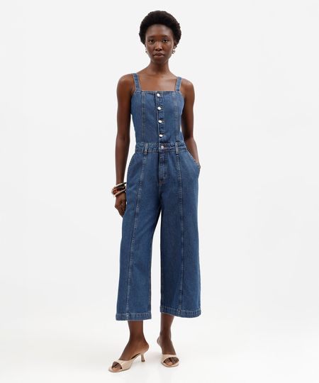 macacão pantacourt feminino jeans azul M