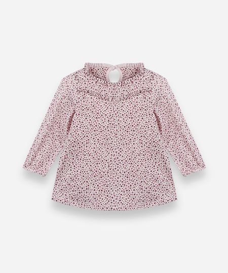 body vestido infantil de algodão manga longa floral rosa 6-9