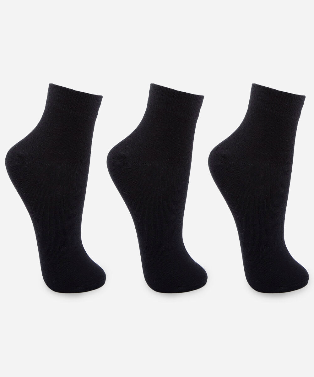 kit de 3 meias cano médio masculinas preto