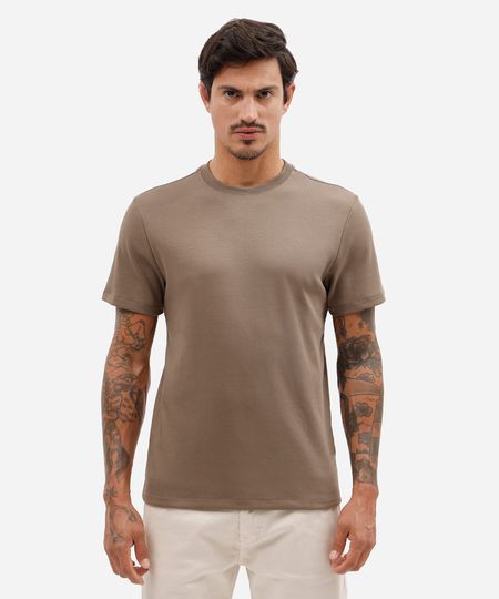camiseta slim fit masculina de algodão peruano manga curta bege P