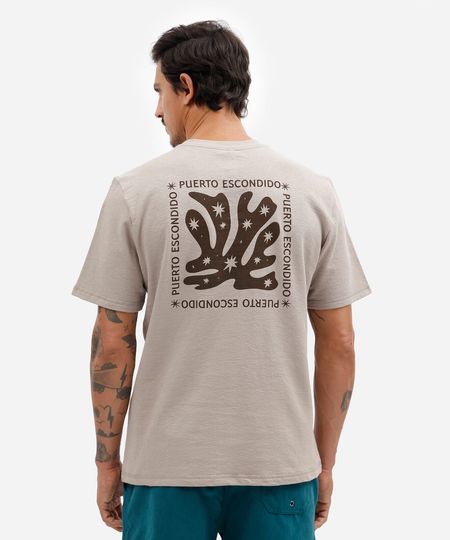 camiseta masculina de algodão manga curta texturizada estampada bege P