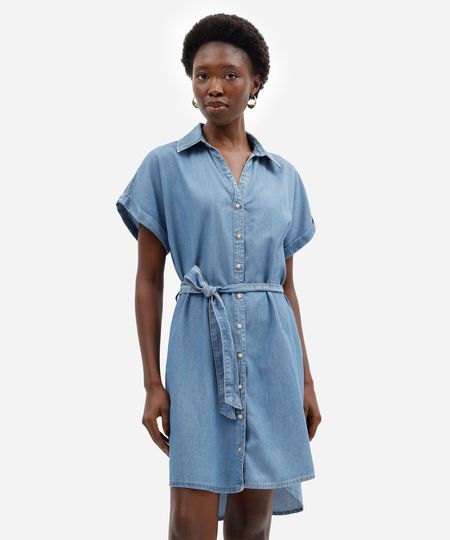 vestido curto chemise feminino jeans com faixa azul M