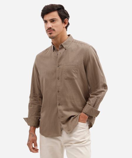 camisa masculina de algodão manga longa com bolso bege G