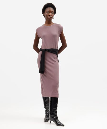 vestido midi  muscle feminino ribana de viscose rosa M