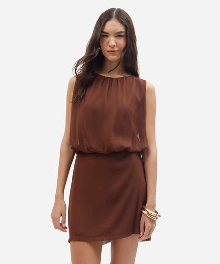 vestido curto feminino blusê decote redondo marrom M