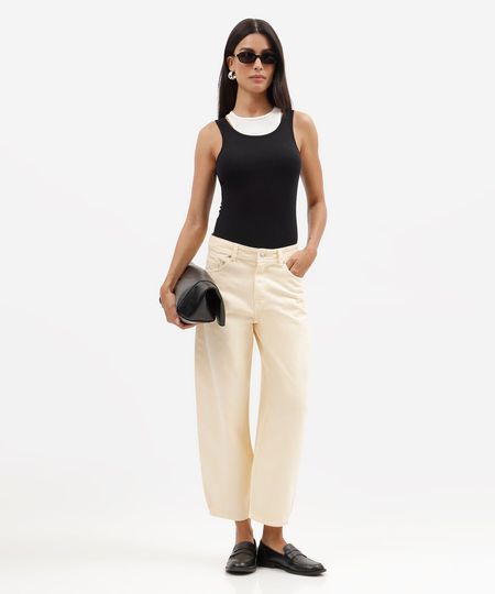 calça baggy feminina de sarja cintura média amarela 34