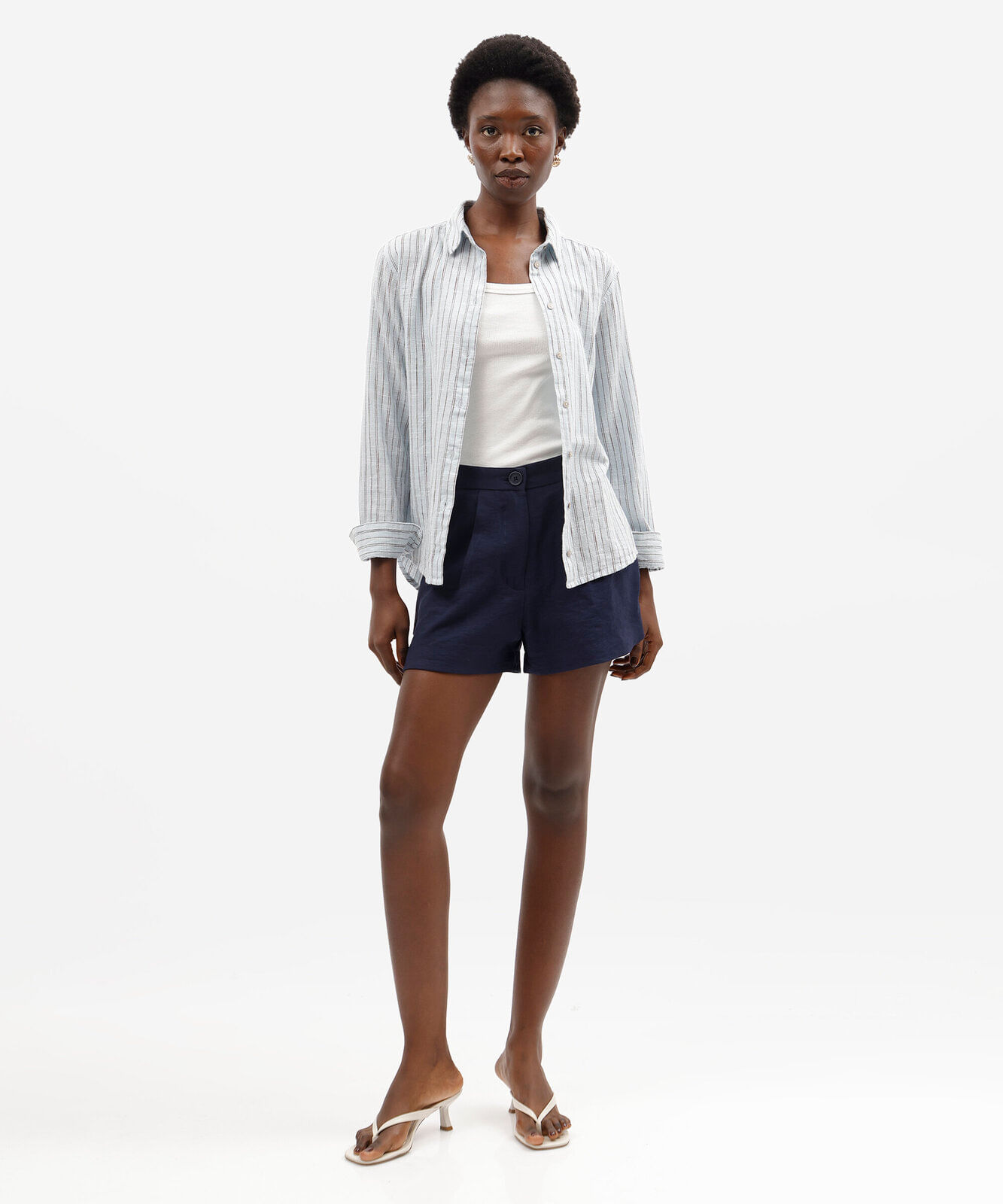 short de alfaiataria feminino com viscose cós elástico azul