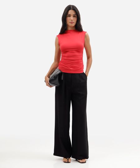 calça wide leg feminina com viscose cintura alta preta 34