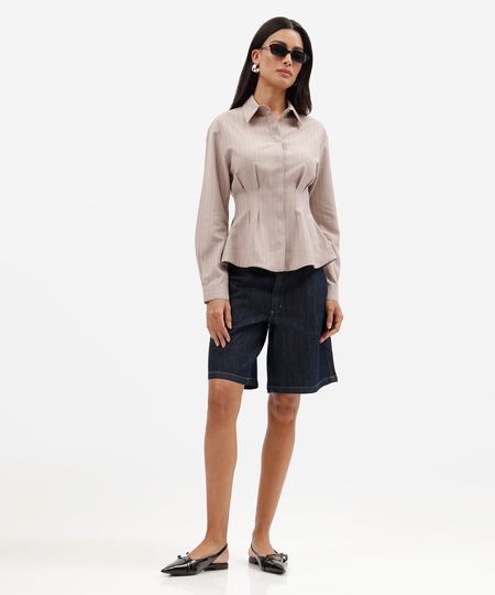 bermuda feminina jeans cintura alta azul 34