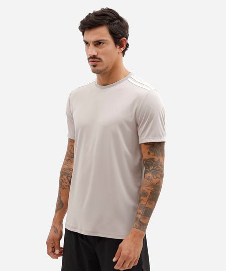 camiseta esportiva masculina com listras cinza GG