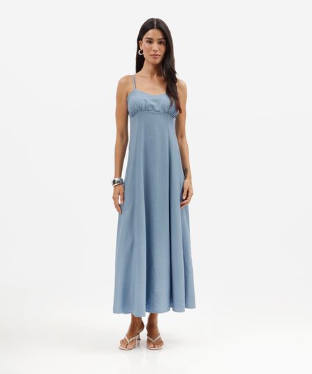 vestido longo feminino com viscose alça fina decote coração azul GG