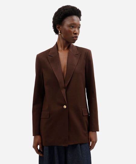 blazer de alfaiataria feminino com linho marrom PP