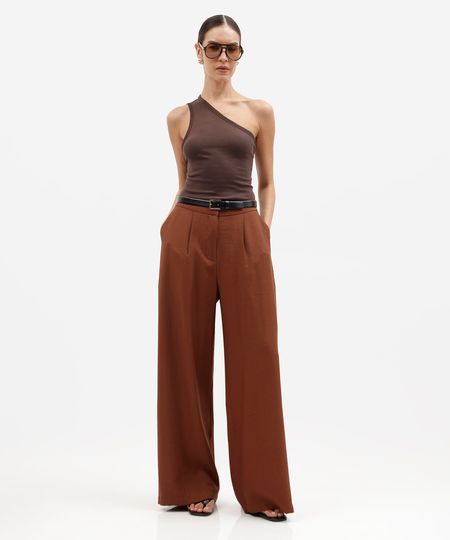 calça wide leg feminina com viscose cintura alta marrom 36