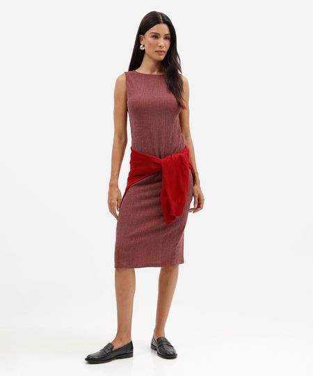 vestido midi feminino texturizado básico vinho PP