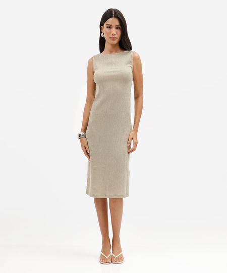 vestido midi feminino texturizado básico verde PP