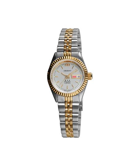 relógio feminino orient automático analógico calendário 559eb3nh b1sk prateado UNICO