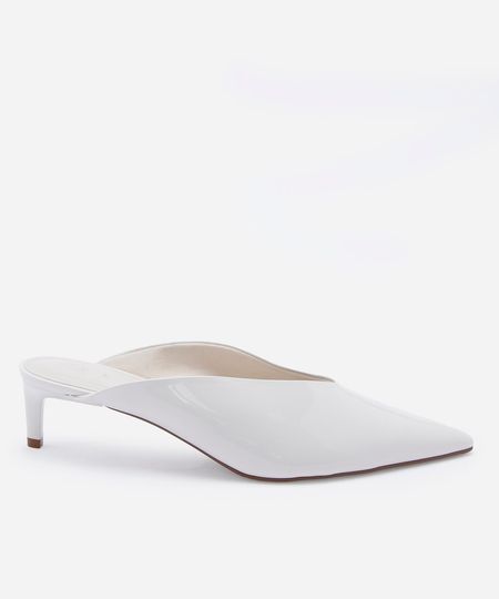scarpin mule feminino bico fino salto baixo off white 35