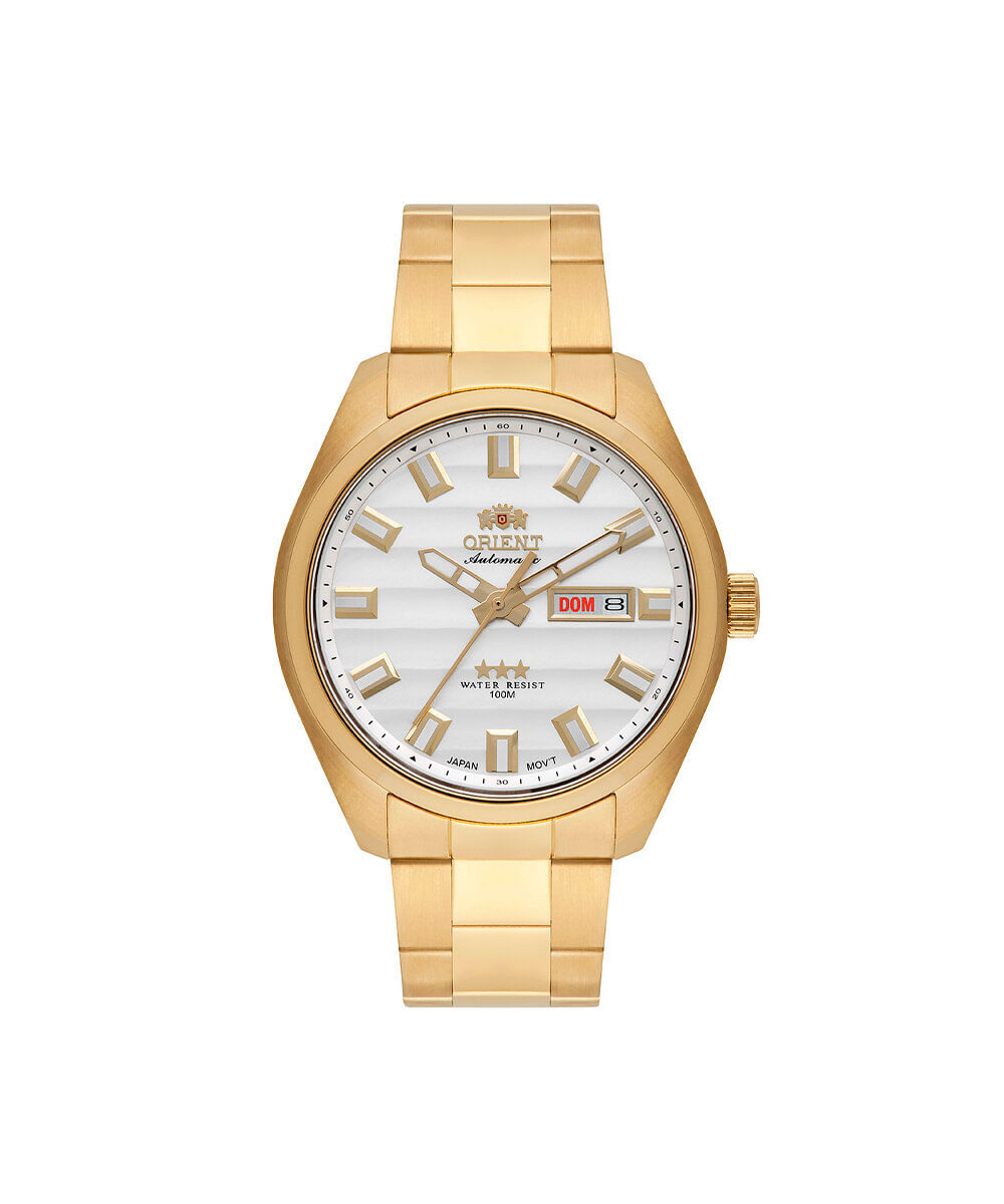 relógio masculino orient automático analógico calendário 469gp076nh s1kx dourado