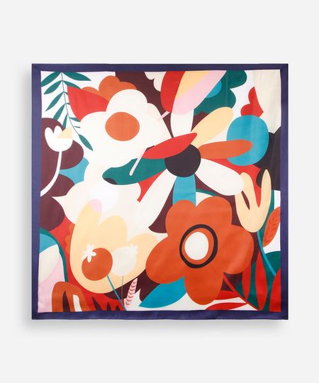 lenço quadrado feminino acetinado floral colorido 90CM X 90CM