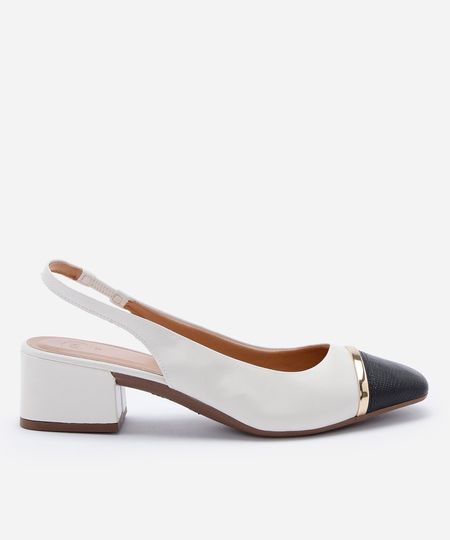 scarpin slingback feminino salto grosso bico contrastante off white 37