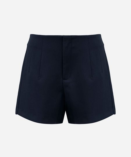 short feminino de alfaiataria com pregas cintura alta azul 40