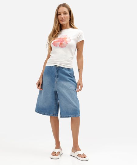 bermuda jorts feminina jeans cintura alta azul 36