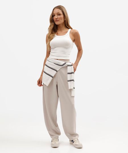calça balloon feminina com viscose e pregas scuba básica cinza claro M