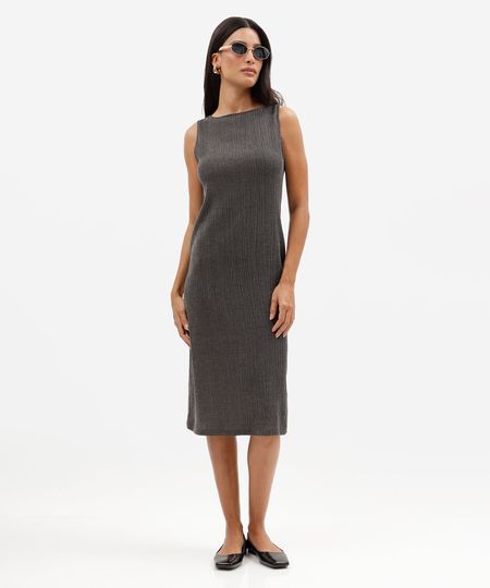vestido midi feminino texturizado básico cinza PP