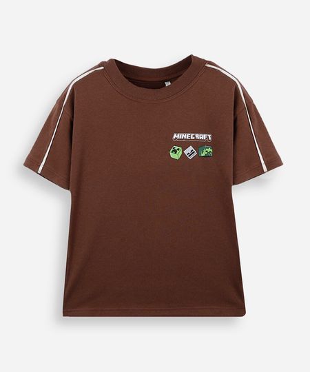 camiseta infantil de algodão manga curta com nervuras minecraft marrom 4