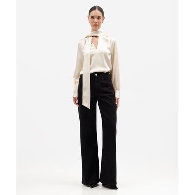 calça wide leg feminina jeans cintura alta preta