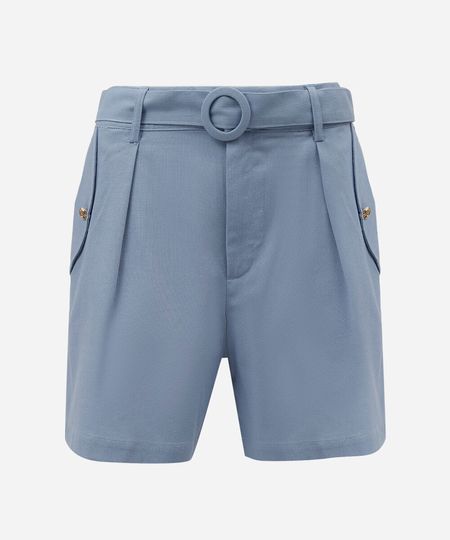 short de alfaiataria feminino com linho e cinto azul 36