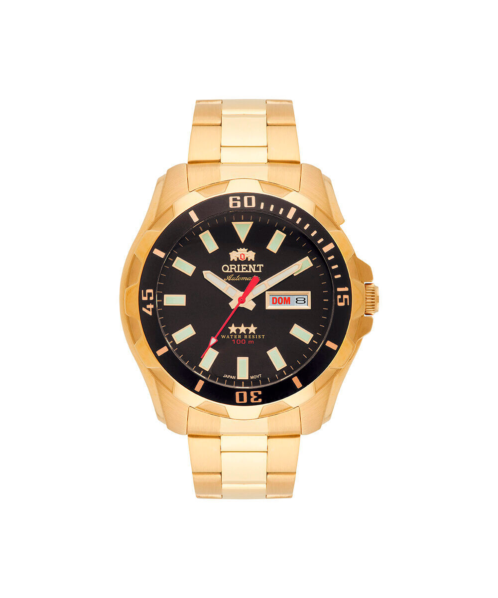 relógio masculino orient automático analógico calendário 469gp078nh p1kx dourado