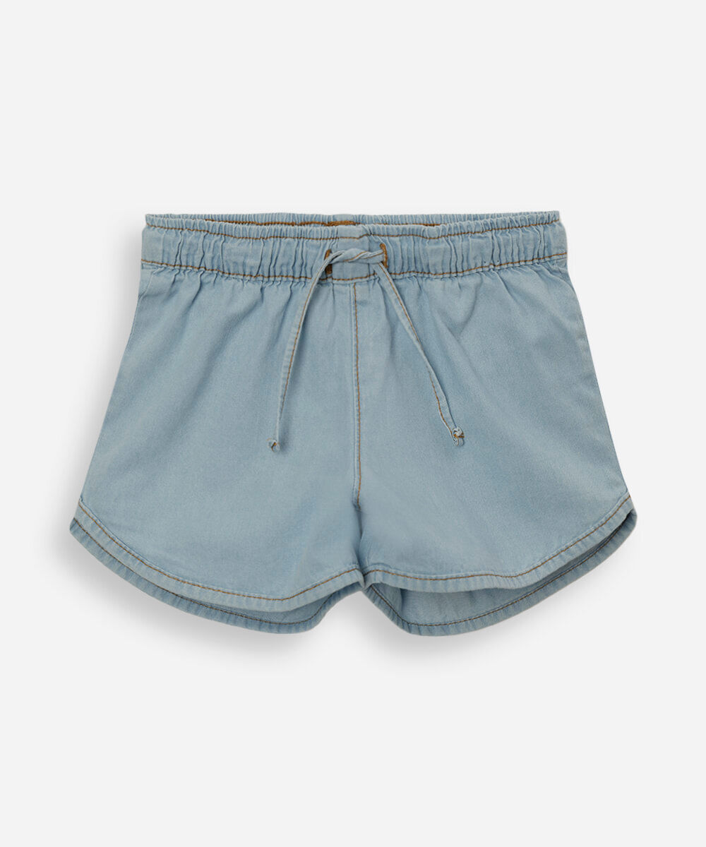 short runner infantil jeans cós elástico azul