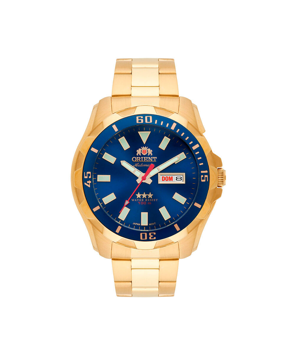 relógio masculino orient automático analógico calendário 469gp078nh d1kx dourado