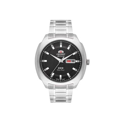 relógio masculino orient automático analógico calendário f49ss022 p1sx prateado