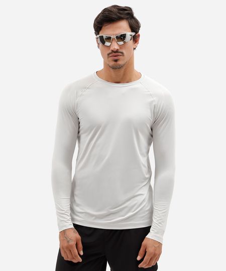 camiseta masculina esportiva manga longa com proteção uv cinza GG