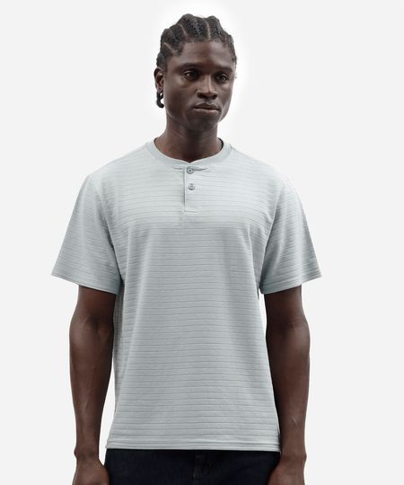 camiseta masculina henley listrada azul GG